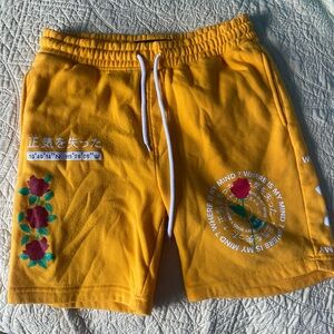 Yellow Graphic Shorts with Embroidery